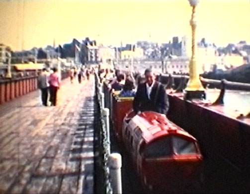 archive footage still of small train on margate pier